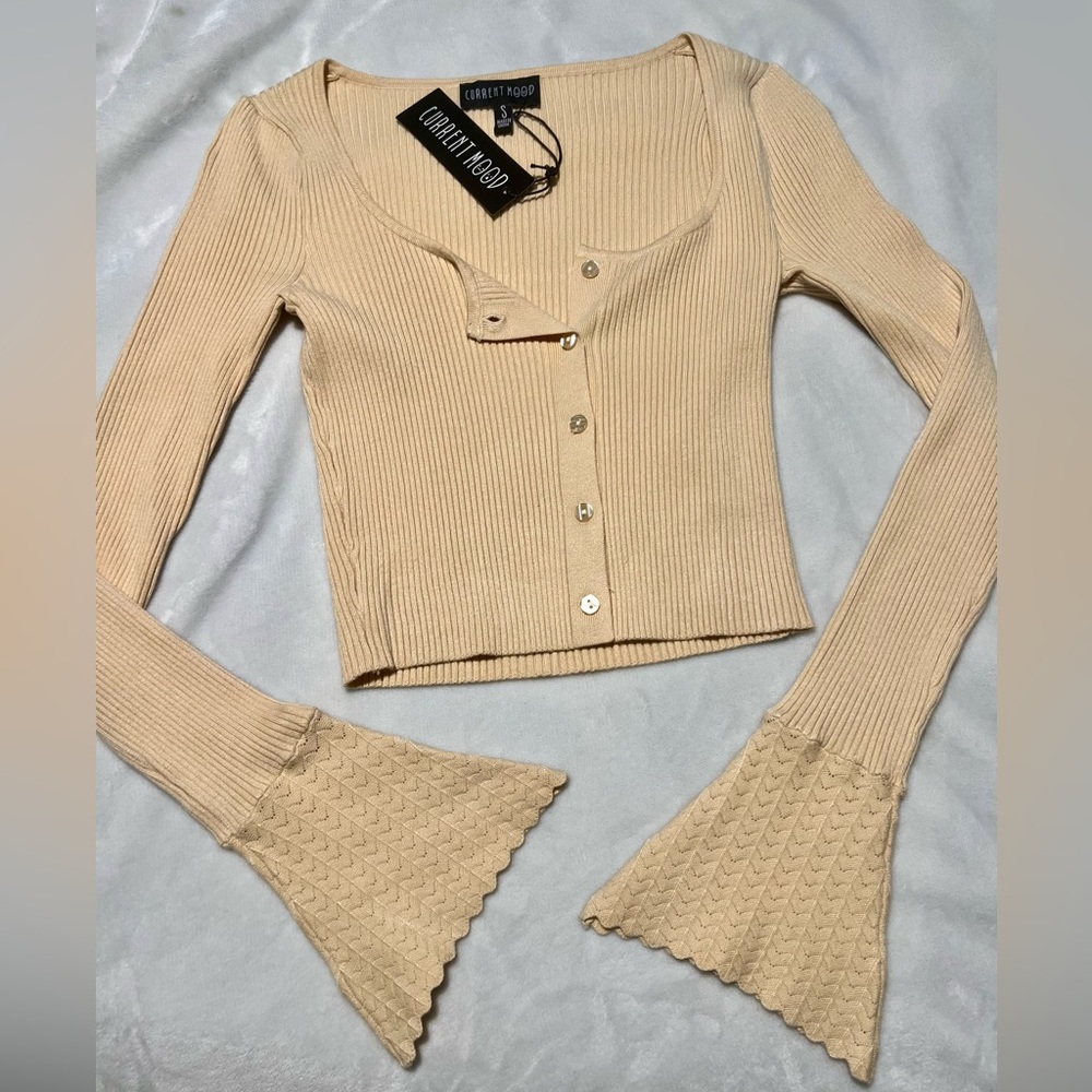 Current Mood Cream Ribbed Button-Up Blouse - Picture 5 of 9